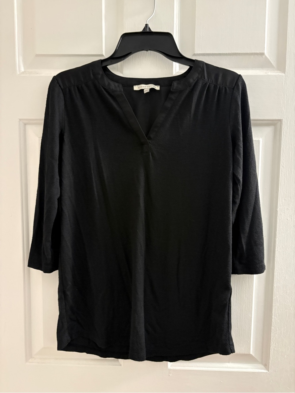 41 Hawthorn Black Split Neck 3/4 Sleeve Top